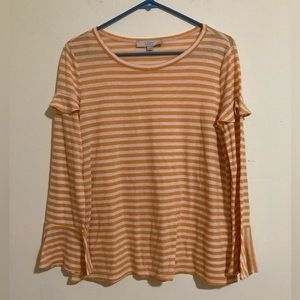 LOFT Long Sleeve White & Yellow Striped Shirt